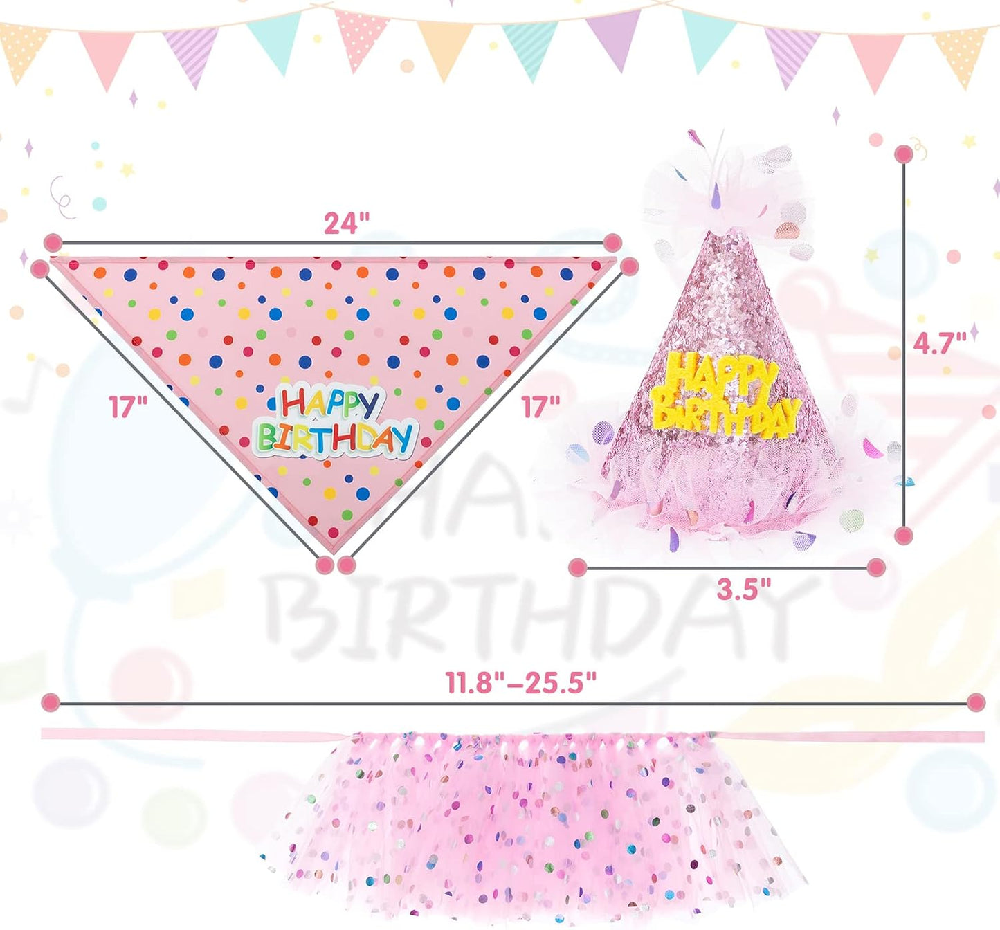 Adjustable pink tutu skirt and crown hat pet birthday outfit for small medium dogs