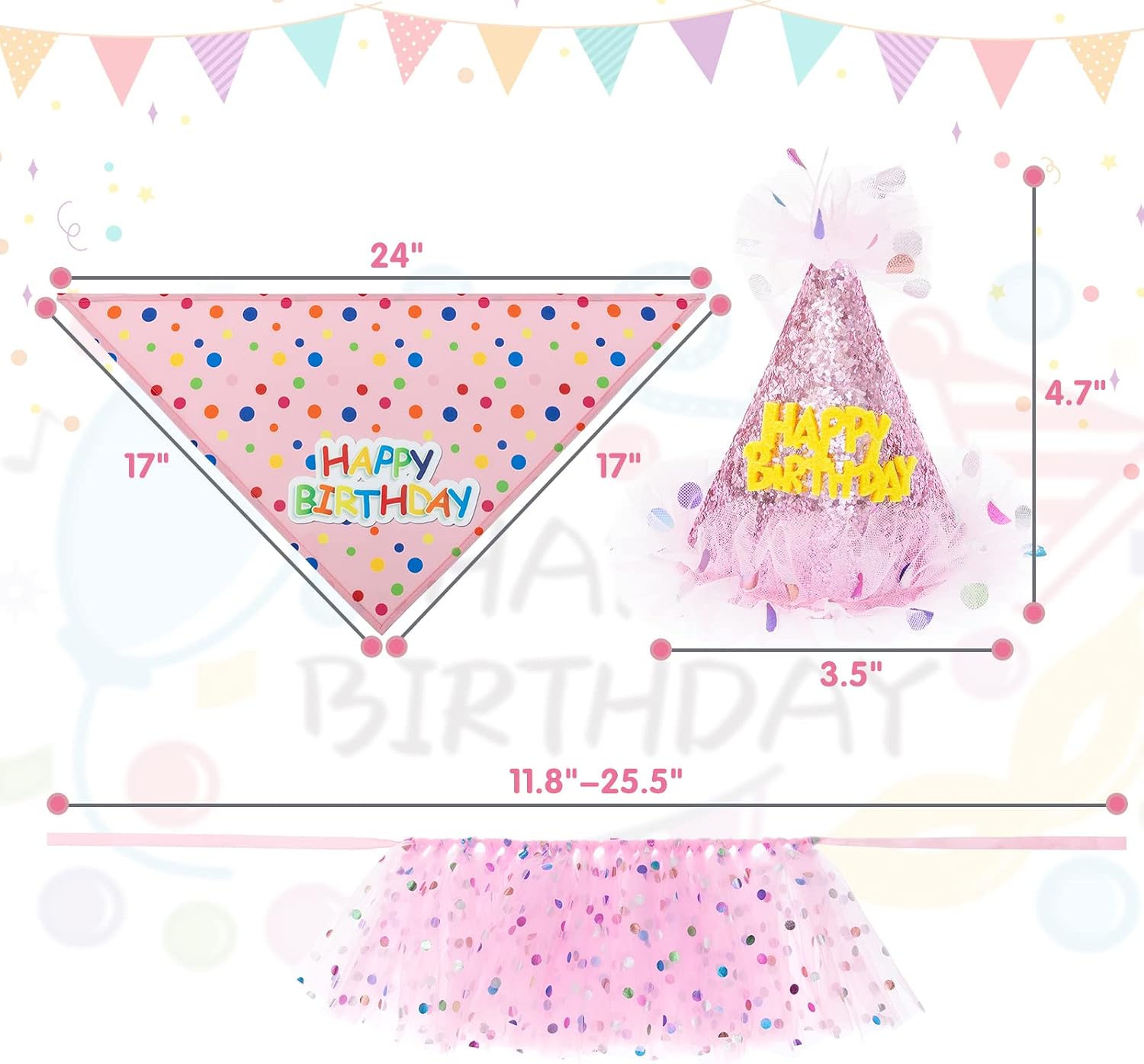 Adjustable pink tutu skirt and crown hat pet birthday outfit for small medium dogs