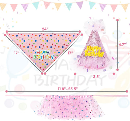 Adjustable pink tutu skirt and crown hat pet birthday outfit for small medium dogs