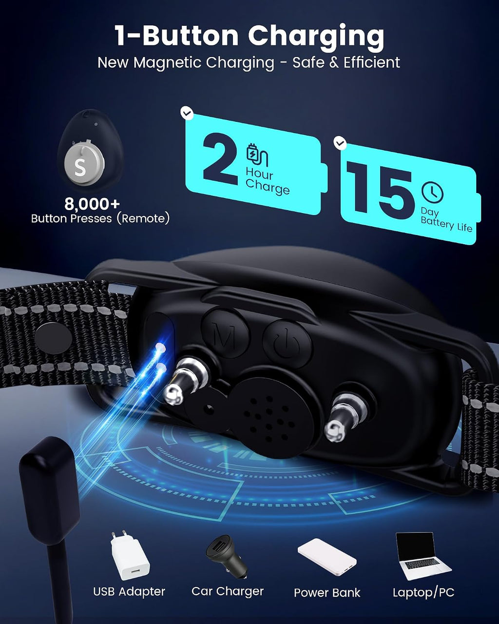 Reedog bark collar displaying various sensitivity level settings