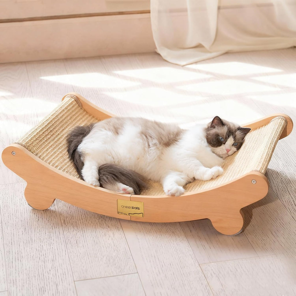 CHEERHOME PETS sisal cat scratcher bed front view showcasing the premium wooden hammock frame.