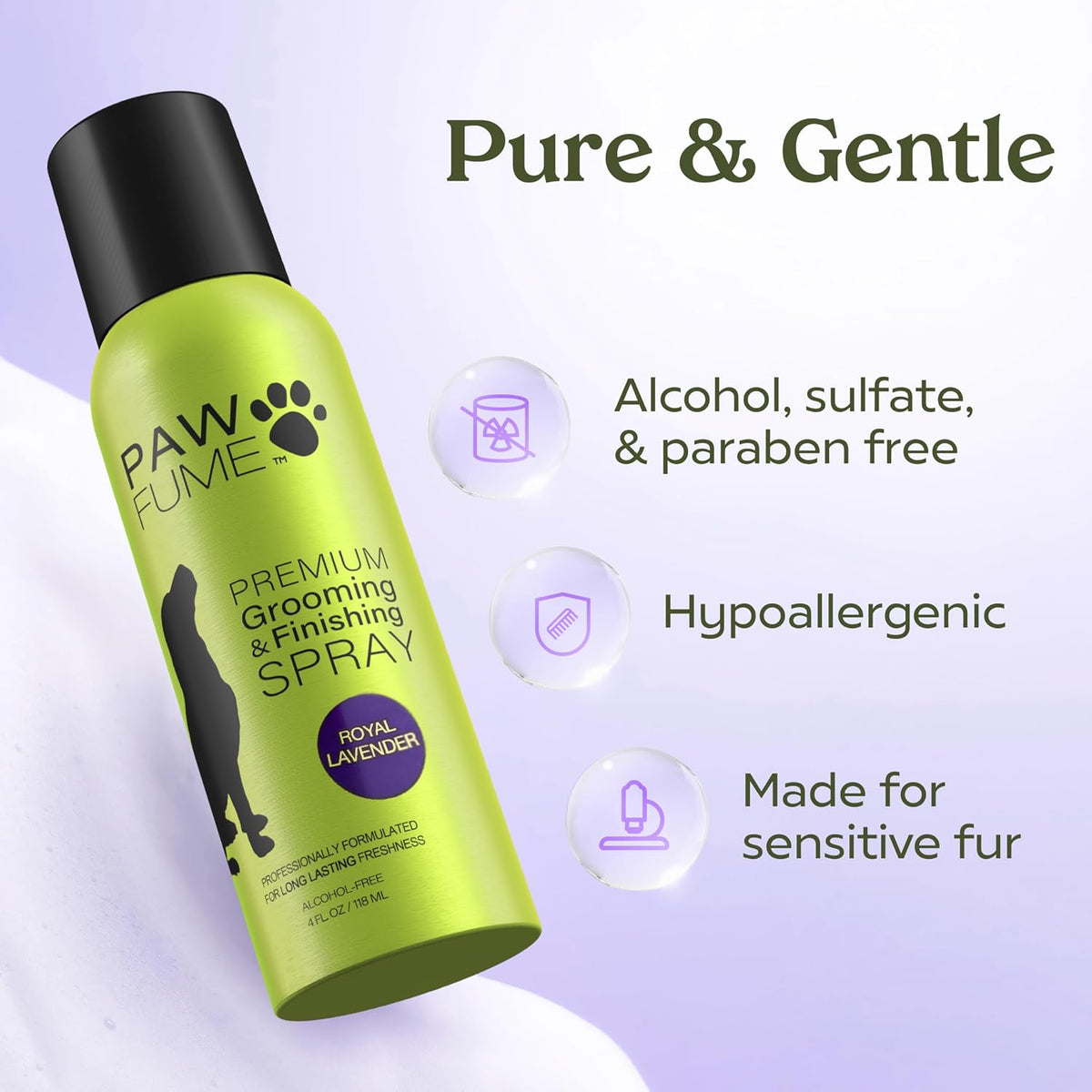 Premium USA imported Paw Fume pet cologne and de-shedding shampoo for sensitive skin.