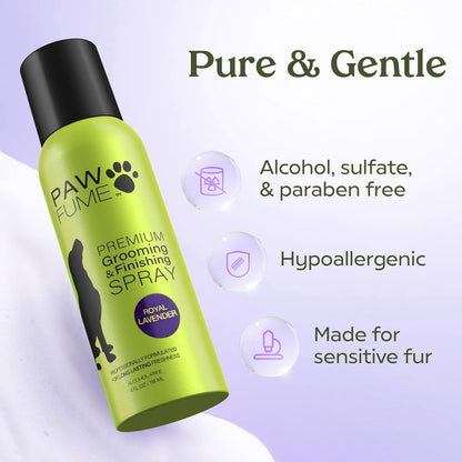 Premium USA imported Paw Fume pet cologne and de-shedding shampoo for sensitive skin.