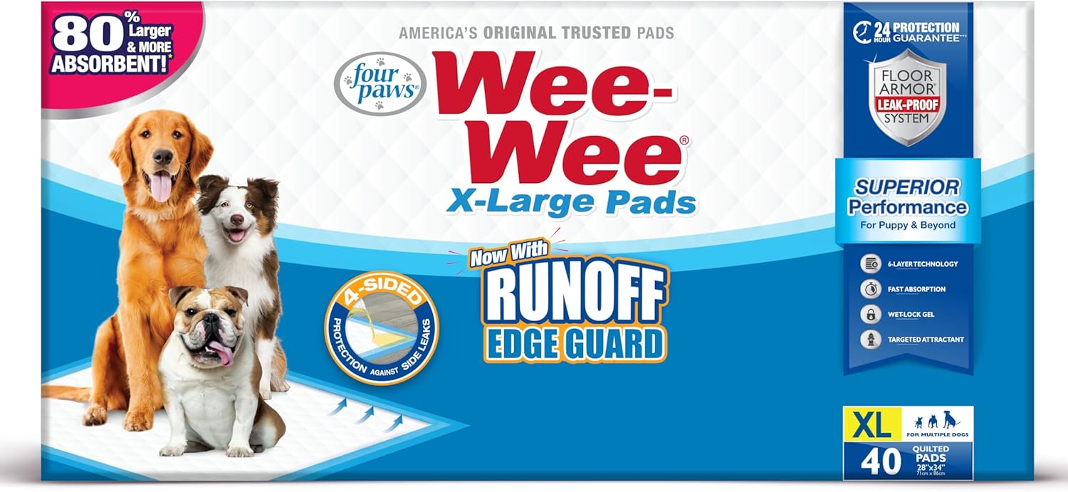 Four Paws Wee-Wee Superior Performance Unscented Extra-Large Pee Pads for Dogs & Puppies, Quilted Leak-Proof Dog Housebreaking Potty Training Floor Protection, 28" x 34", 40 Count - Image 9