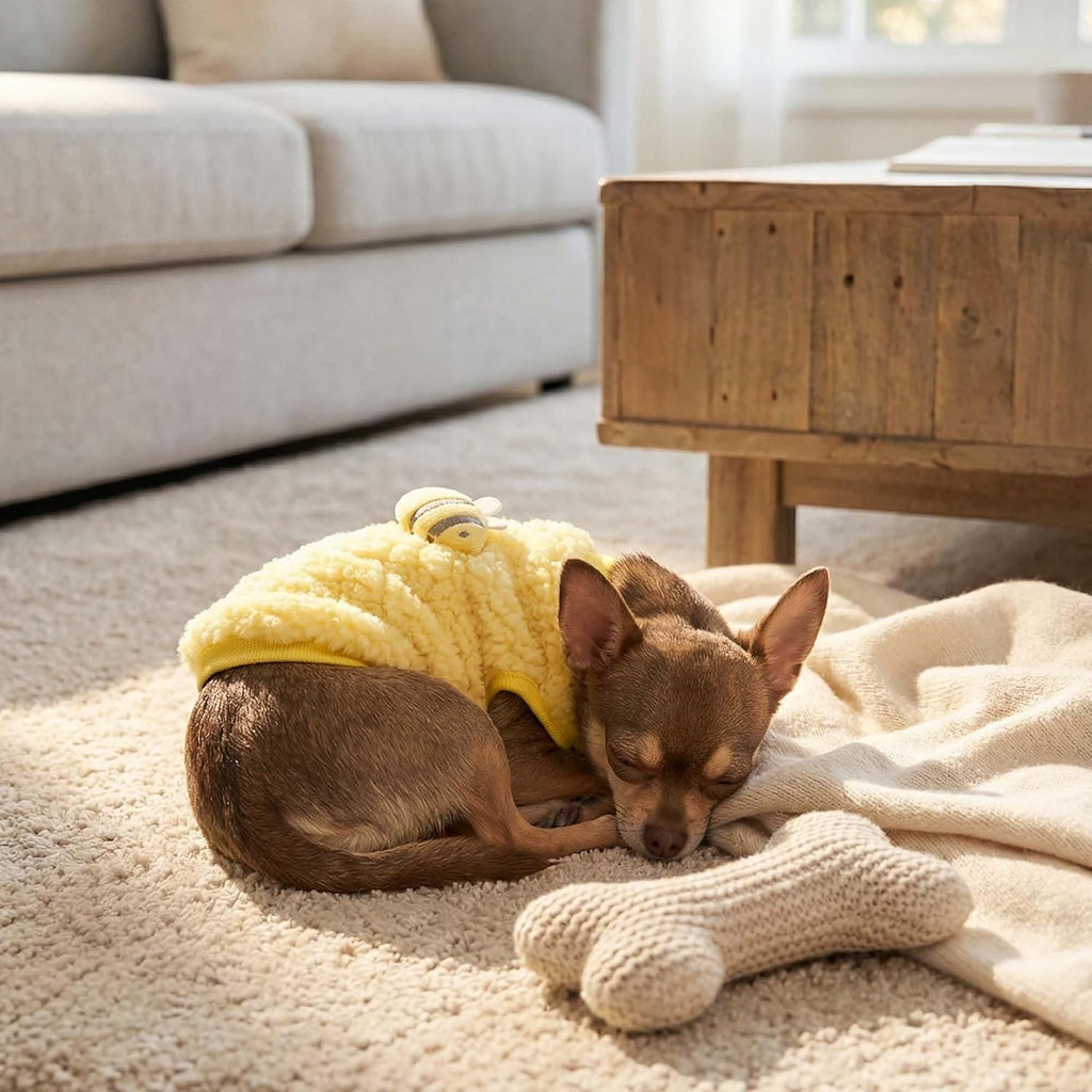 Extra small newborn dog sweater showcasing the cozy hooded neck design and soft stitching.