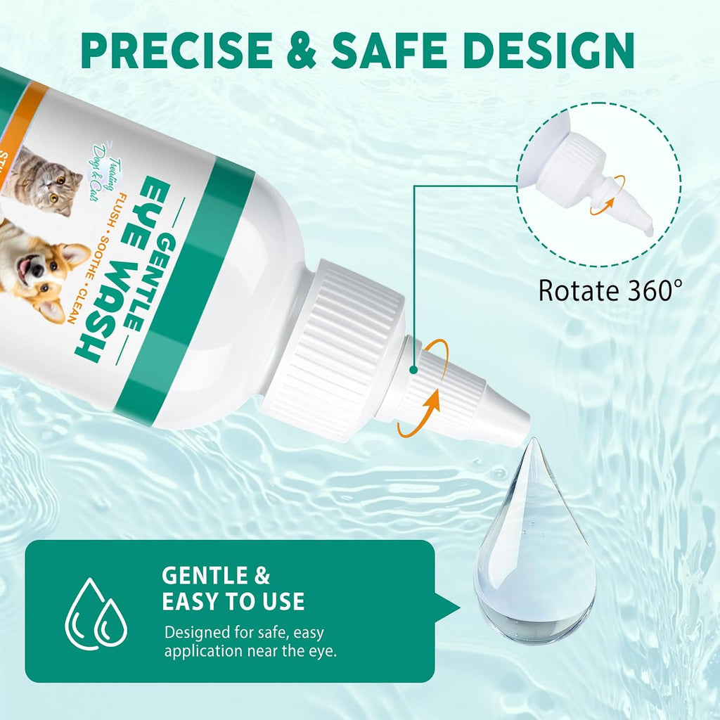 Oimmal 100ml pet eye drops showing easy squeeze dropper nozzle.