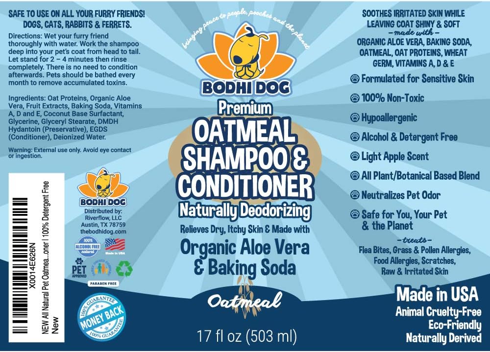 Close up of Bodhi Dog shampoo label and ingredients