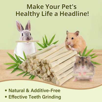 Natural rabbit bamboo sticks displayed to show their optimal size and texture for small animals.