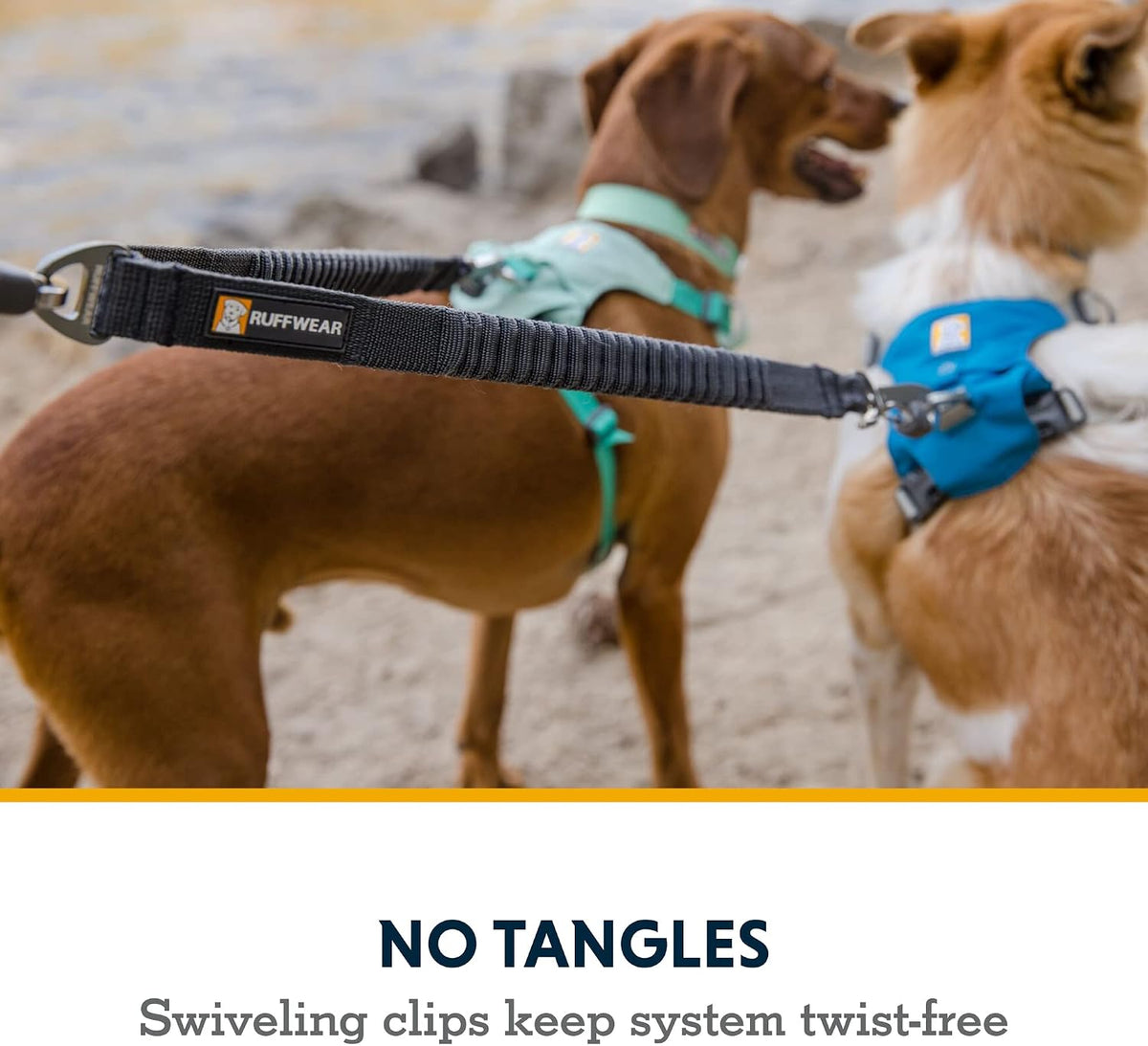 Close up view of the secure anodized aluminum V ring on the Ruffwear coupler.