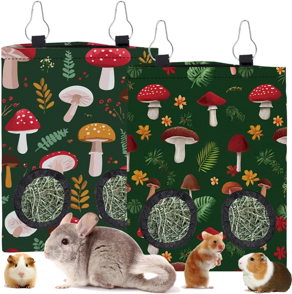 2Pcs 2 Styles Small Pet Hanging Hay Bag Pink Hay Feeder Bag with 2 Holes Bowknot Pattern Cloth Washable Rectangle Feeding Storage for Rabbit Chinchillas Hamsters Guinea Pigs 12 x 9 Inch - Image 13