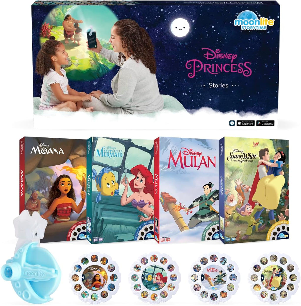 Moonlite brand smartphone storybook projector starter pack packaging front view