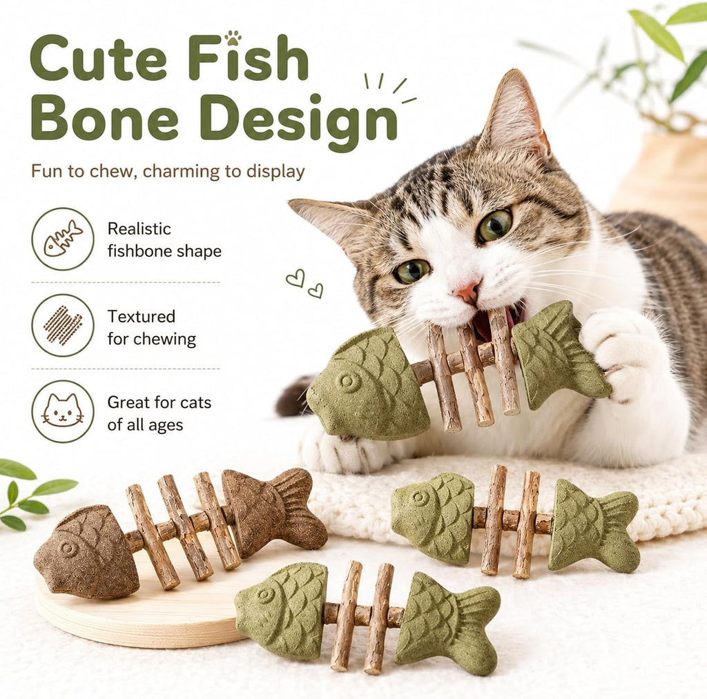Durable fish bone cat toy for dental cleaning