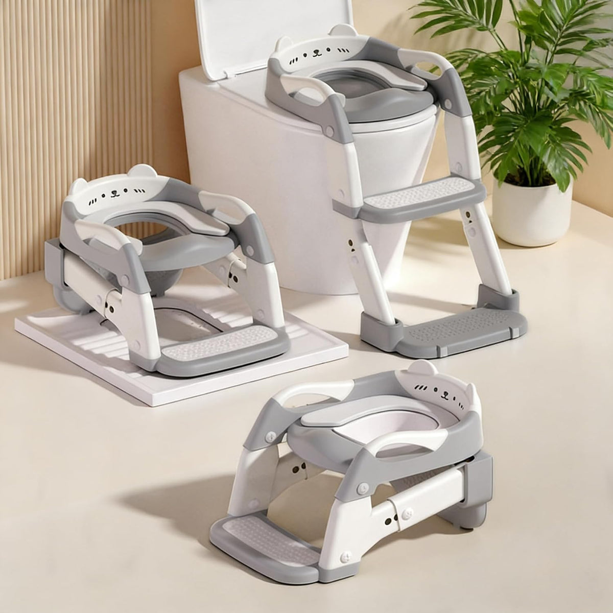 CandyHome 3 in 1 potty training seat with step stool ladder grey front view