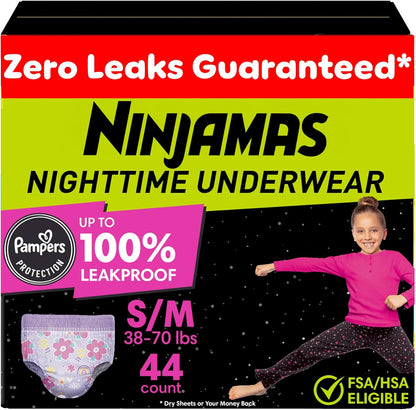 Pampers Ninjamas Girls Bedwetting Nighttime Underwear front packaging view