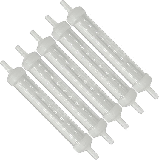 ResOne Inline Oxygen Tubing Water Trap front view showing clear moisture collection chamber.
