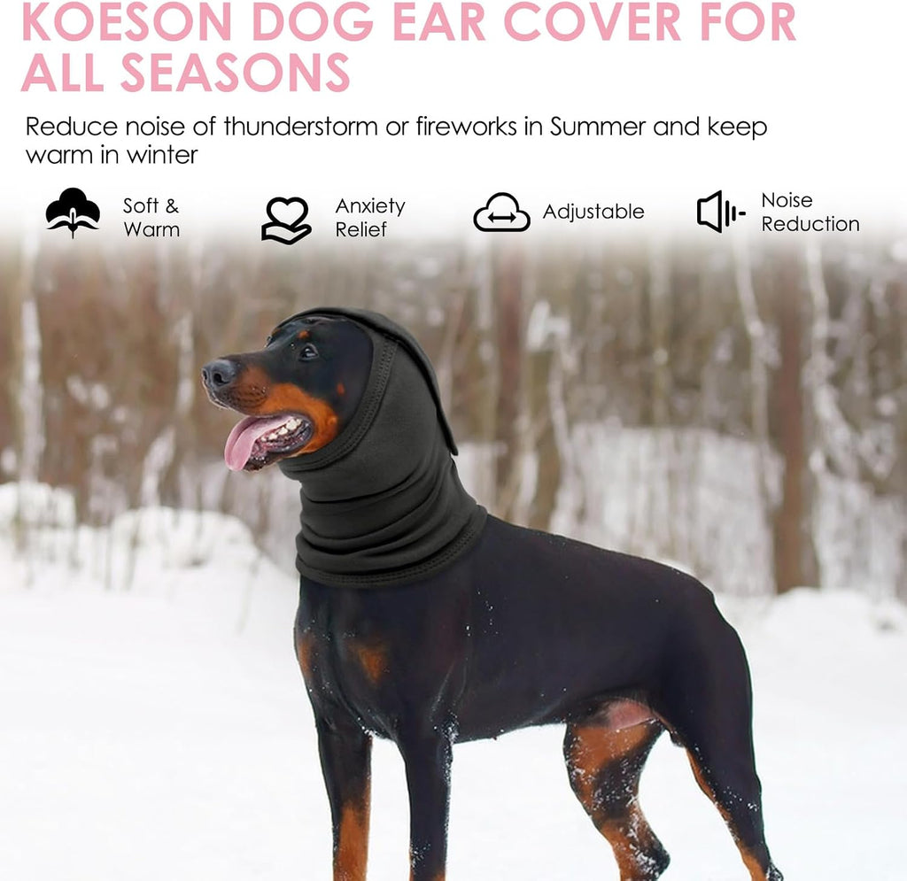 KOESON dog anxiety headband showcasing the adjustable elastic drawstring mechanism.