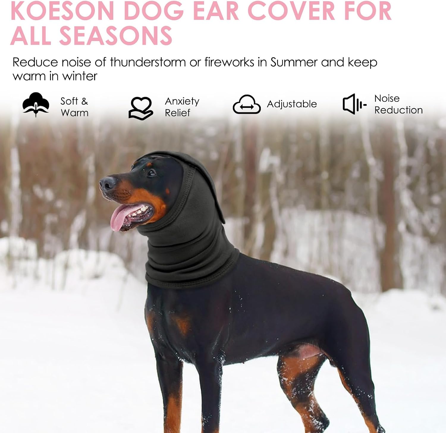 KOESON dog anxiety headband showcasing the adjustable elastic drawstring mechanism.