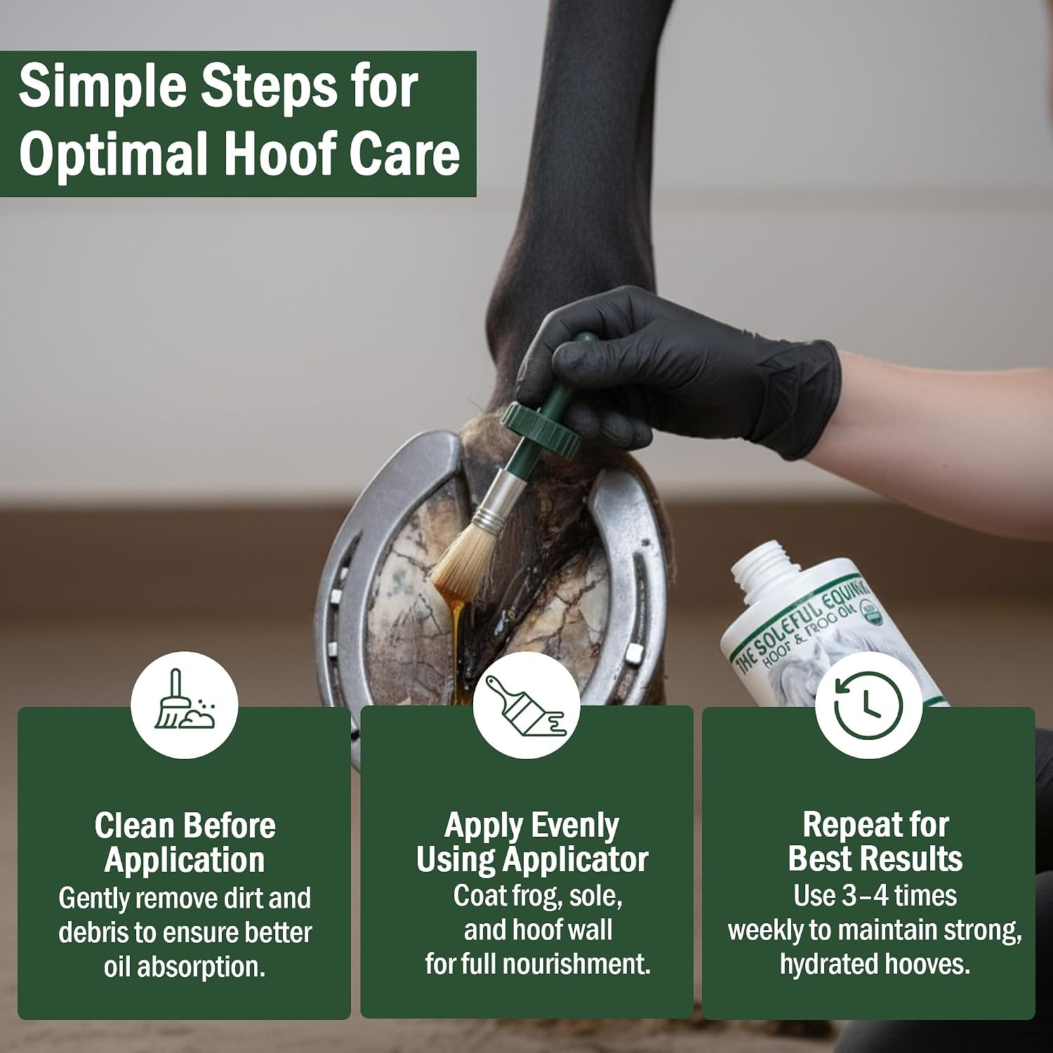 Premium plant based organic hoof conditioner oil for horse abscess prevention