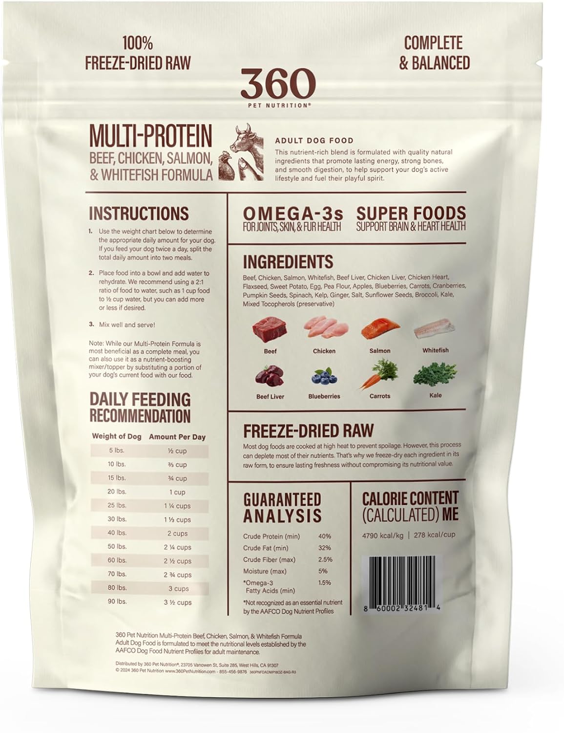 360 Pet Nutrition Freeze-Dried Raw Dog Food - Multi-Protein with Beef, Chicken, Fish, Liver & Organs, High Protein, Omega-3s, Fruits, Veggies & Superfoods, Grain-Free, No Fillers, 1 lb - Made in USA - Image 9
