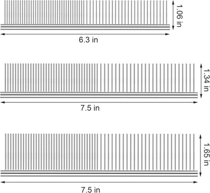 Three stainless steel pet combs in large medium and small sizes