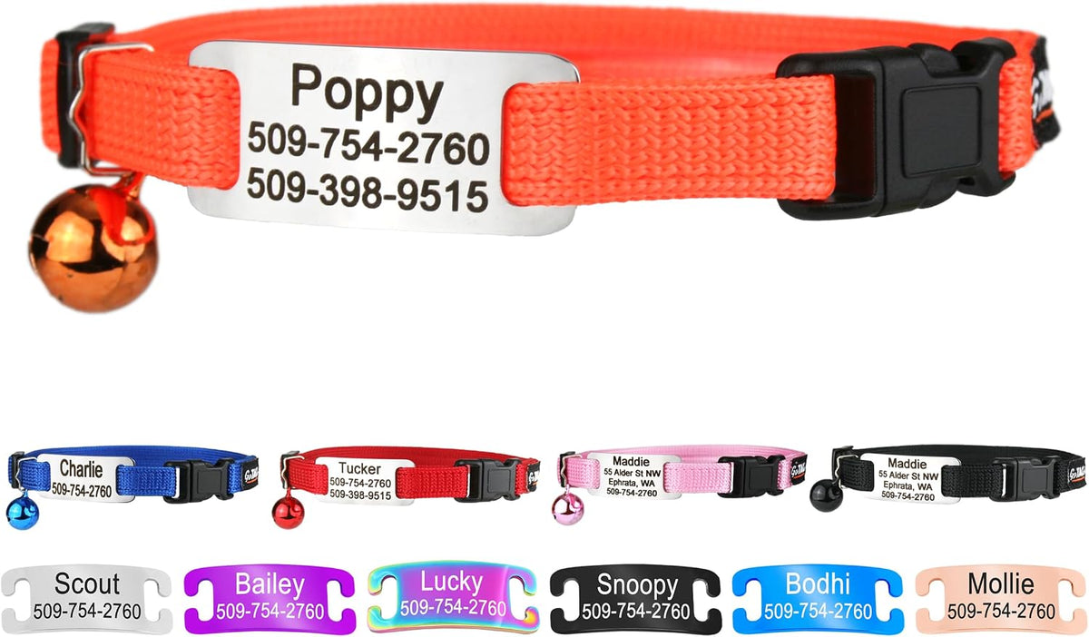 GoTags Personalized Cat Collars with Tag, Engraved Custom Cat Collar with Name and Phone, Breakaway Collar with Safety Buckle and Bell, Adjustable for Cats and Kitten (Pink with Nameplate) - Image 10