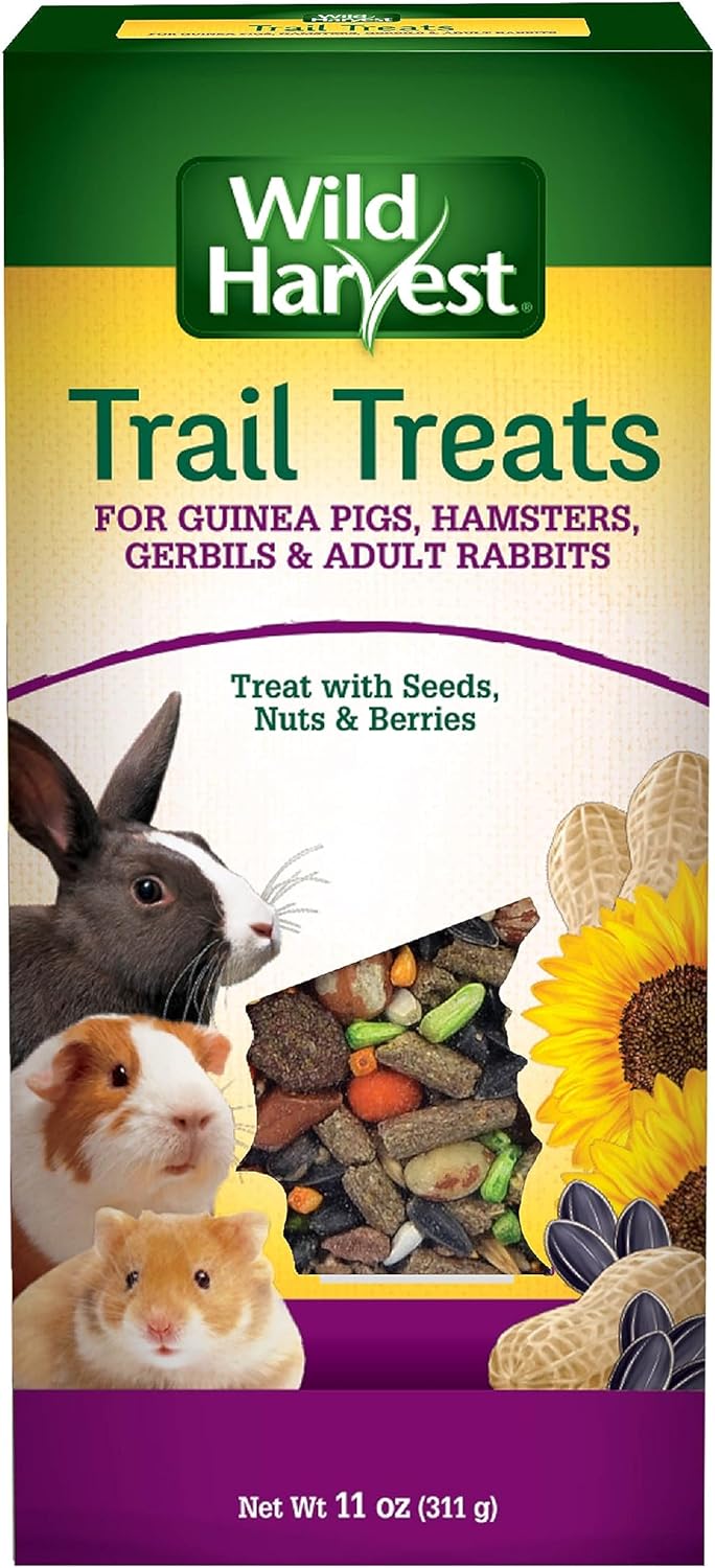 Wild Harvest Trail Treats eleven ounce packaging front view showcasing premium small animal snack mix.