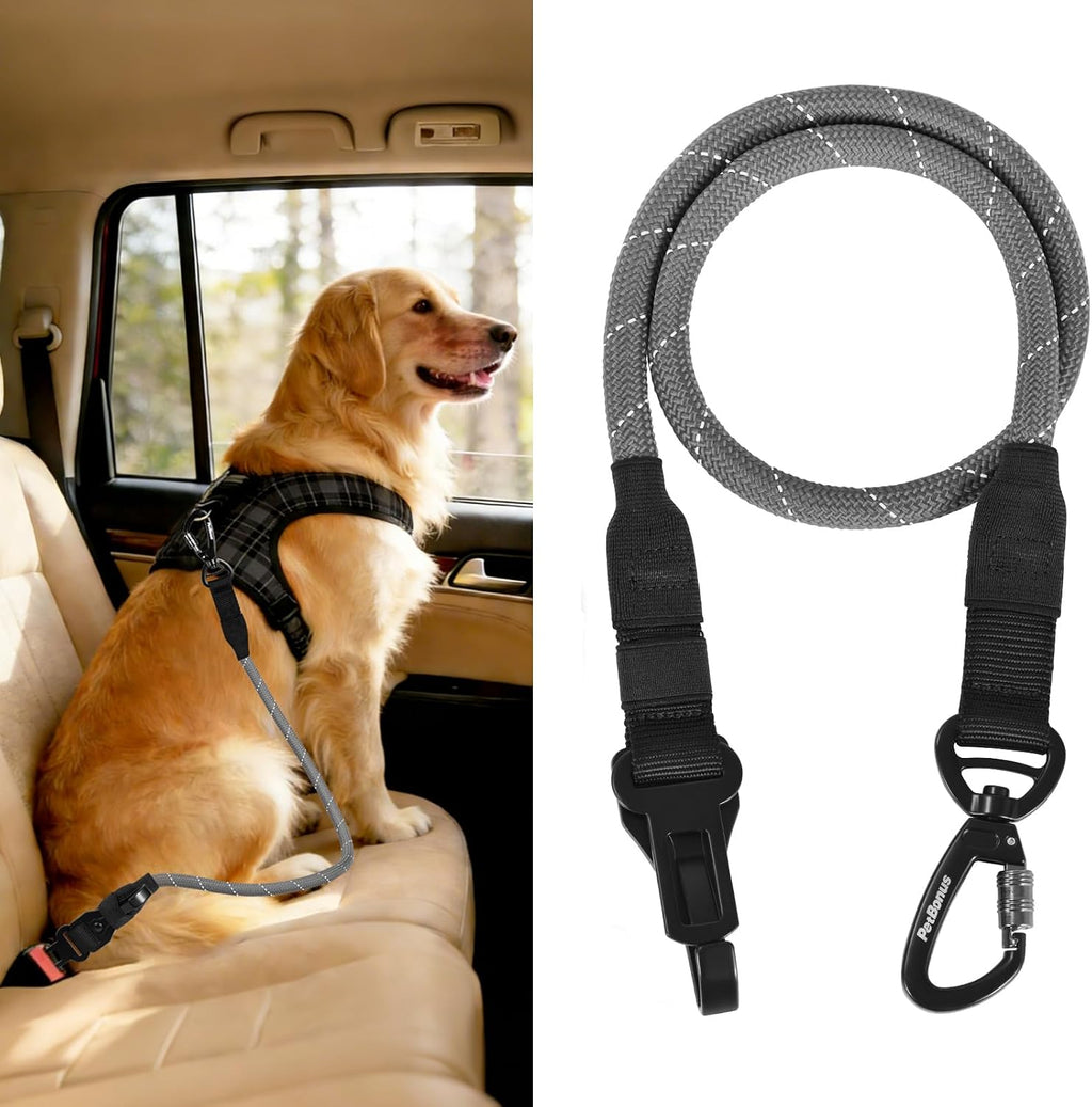 PetBonus Dog Seat Belt for Car, Durable Rope Dog Car Harness Seatbelt for Vehicle, Pet Tether Safety Restraint with Heavy Duty Buckle Hook Latch Lockable Clip for Small Medium Large Breeds (Black) - Image 15