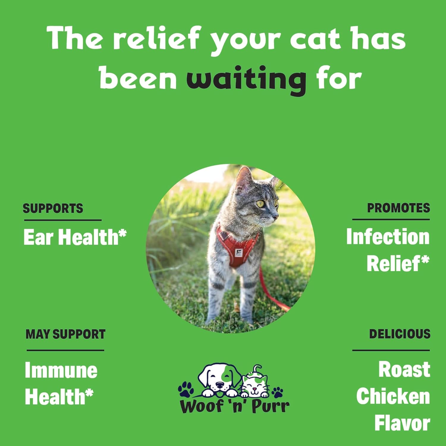Label detail of Woof 'n' Purr natural cat immune support supplement