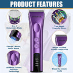 Purabelle animal grooming clippers showing charging port and accessories layout.