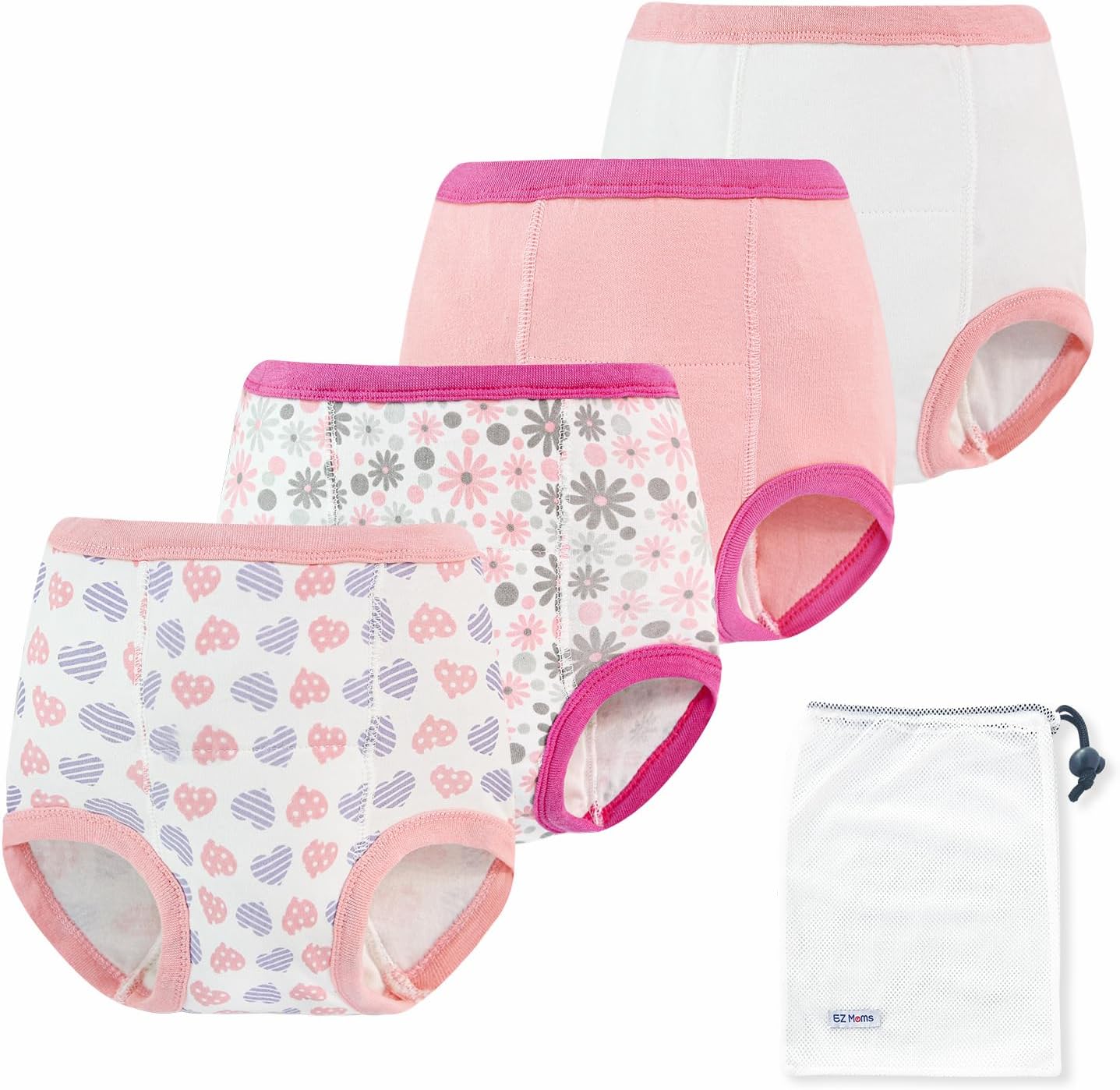 EZ Moms high waist cotton toddler potty training underwear front view showing the comfortable elastic waistband.