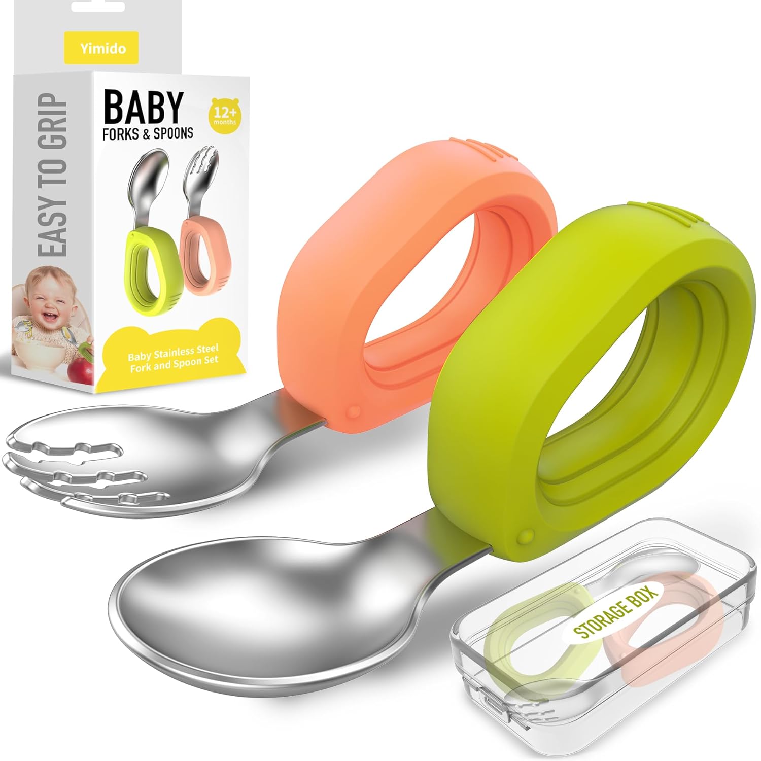 Yimido toddler utensils stainless steel fork and spoon set front view