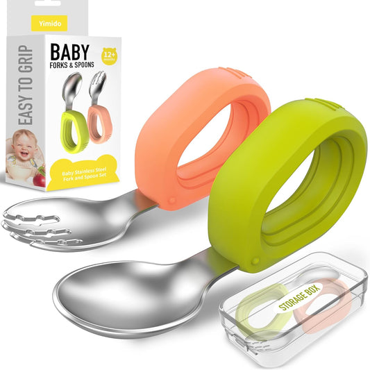 Yimido toddler utensils stainless steel fork and spoon set front view