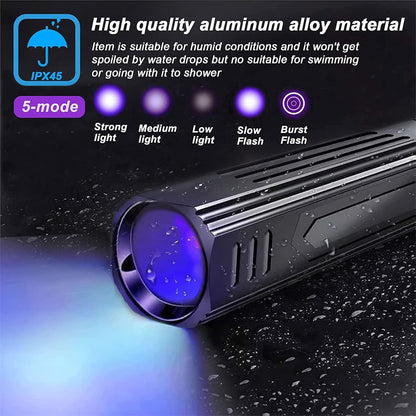 HUHKOUAE portable pet urine detector showing USB charging port and indicators.