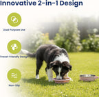 PawsPik collapsible dog dish fully expanded next to its stainless steel base.