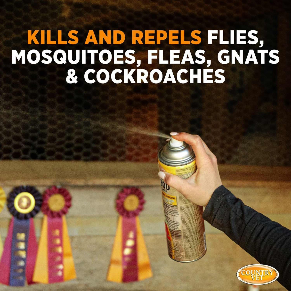 Country Vet CV-80D livestock fly spray product packaging display