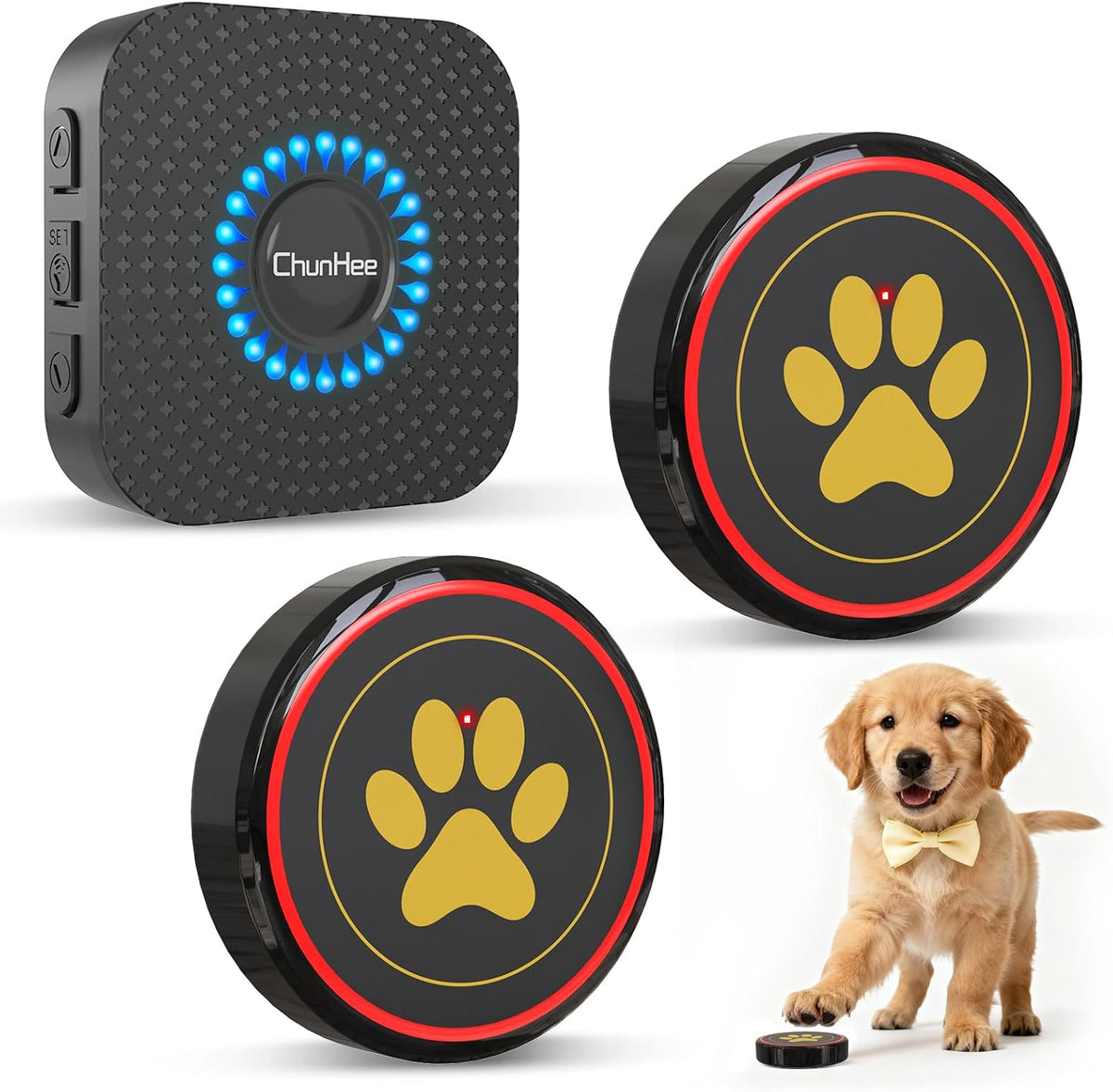 ChunHee Dog Bells for Door, Wireless Dog Doorbell for Potty Training, Dog Bells to Go Outside, Dog Potty Bell with Waterproof Button, 55 Chimes & Adjustable Volume - Image 1