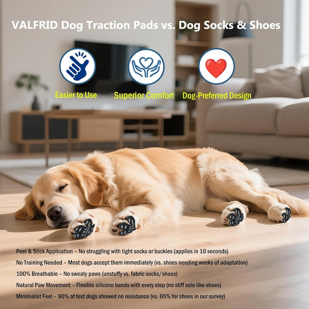 Comparison of Valfrid adhesive pads versus traditional dog shoes