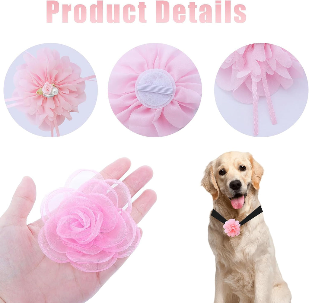 Assorted pink and peach floral charms for female dog and cat collars displayed together