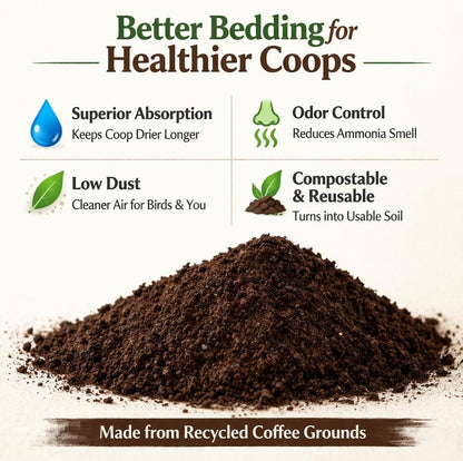 JavaEarth coffee bedding inside a chicken coop