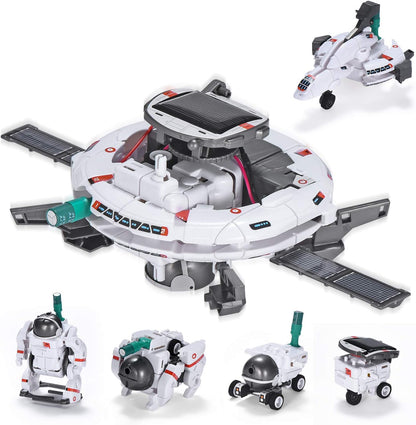 AESGOGO STEM Projects solar robot toy six in one space fleet kit front view package showing educational building models for kids.