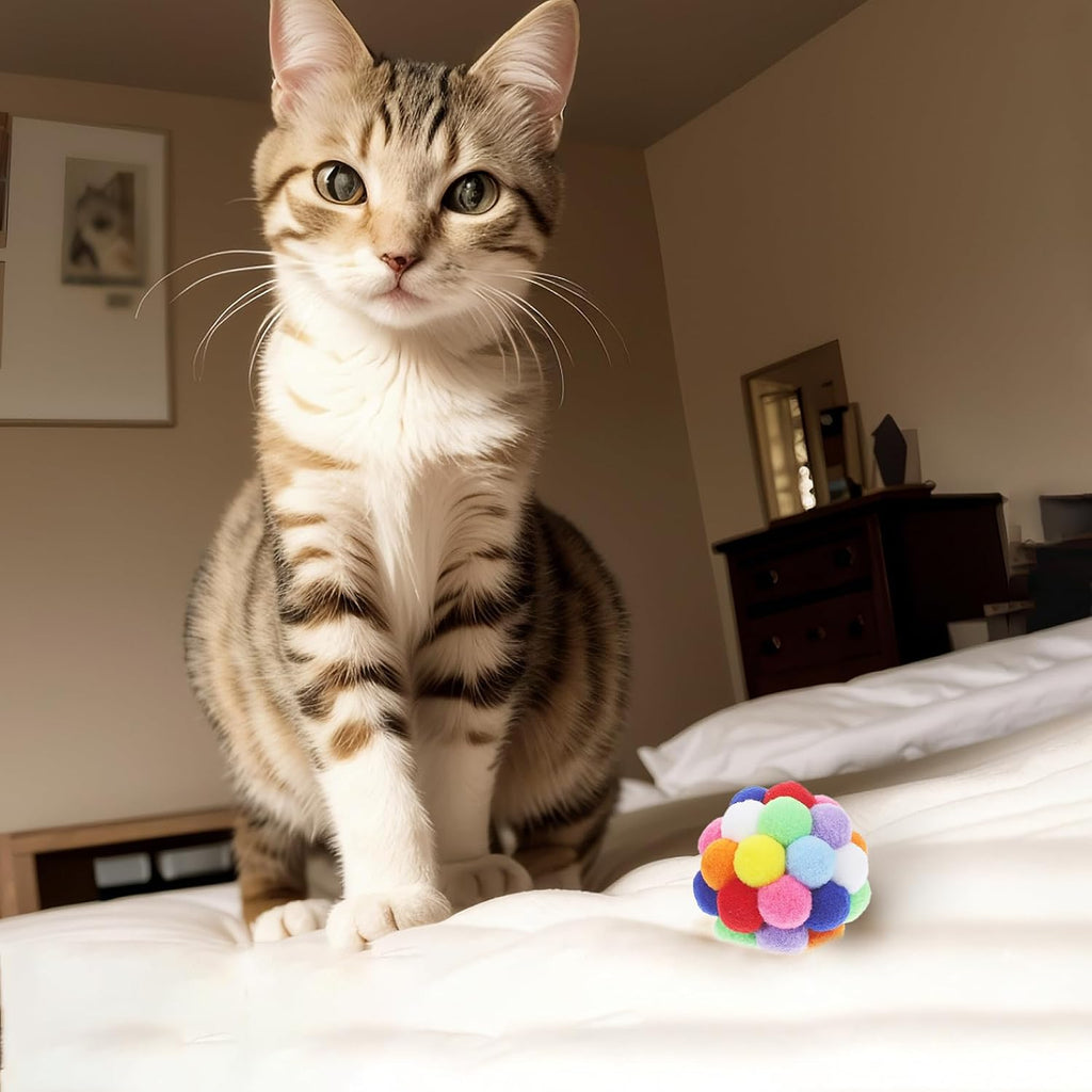 Vibrant random colored plush spheres for interactive cat chasing games