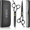 CIICII hair cutting scissors kit front view displaying the complete eight piece professional black hairdressing set