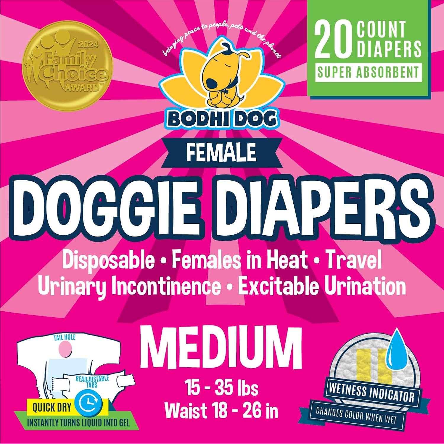 Bodhi Dog Disposable Female Dog Diapers - Super Absorbent Dog Diapers for Female Heat Cycle - Adjustable Fit Pee Wraps for Potty Training, Moisture Control & Wetness Indicator - Extra Large (20 Count) - Image 9