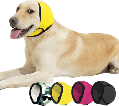 Side profile of dog wearing Bamy calming ear caps