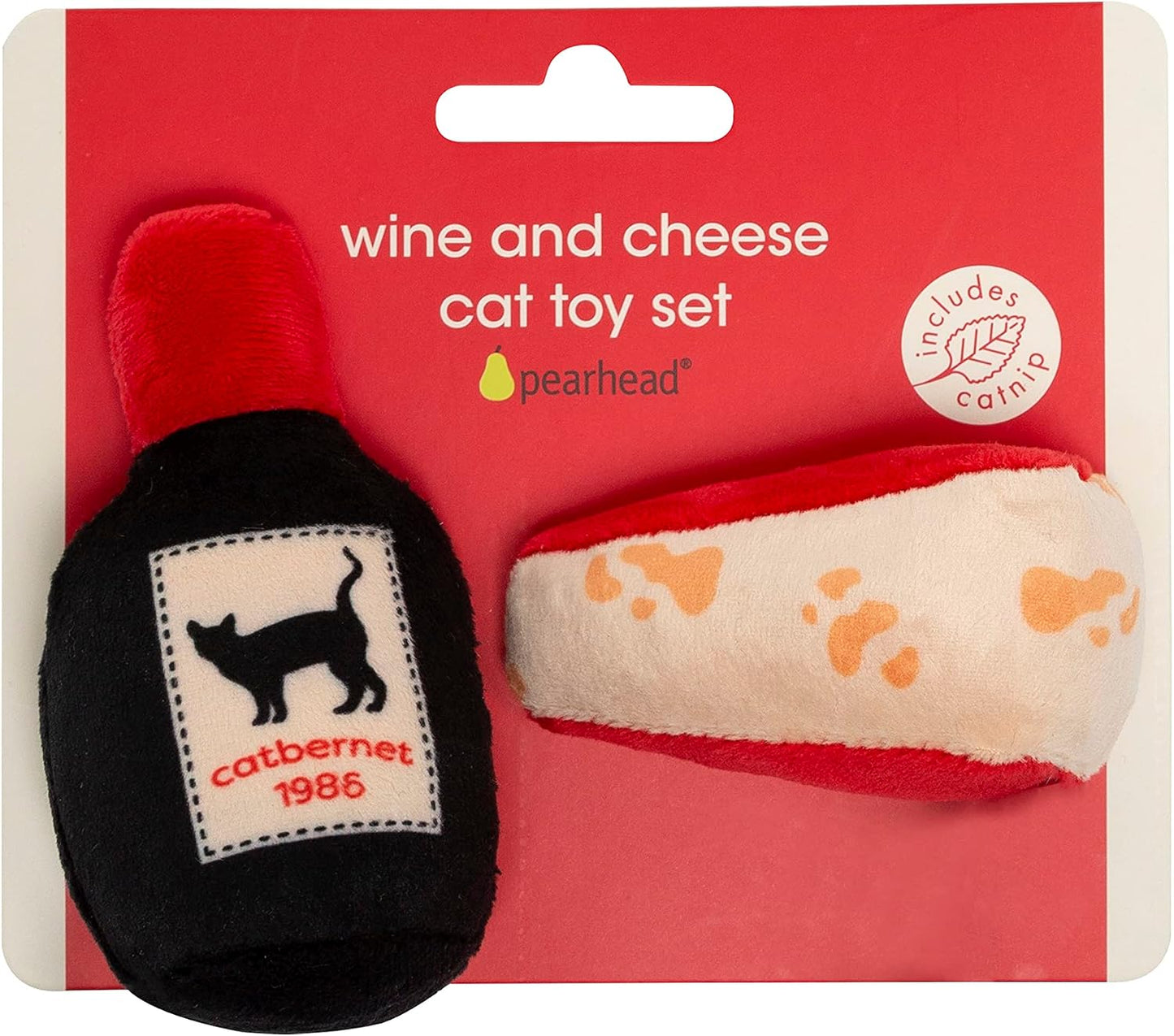 Pearhead Pet Cheese & Wine Cat Toys Set of 2 - Plush Catnip Toys with Crinkle & Rattle, Valentine's Day Interactive Cat Toys for Indoor Cats - Image 10