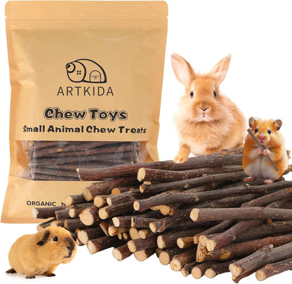ARTKIDA apple wood chew sticks front view of resealable packaging bag for small pet dental health