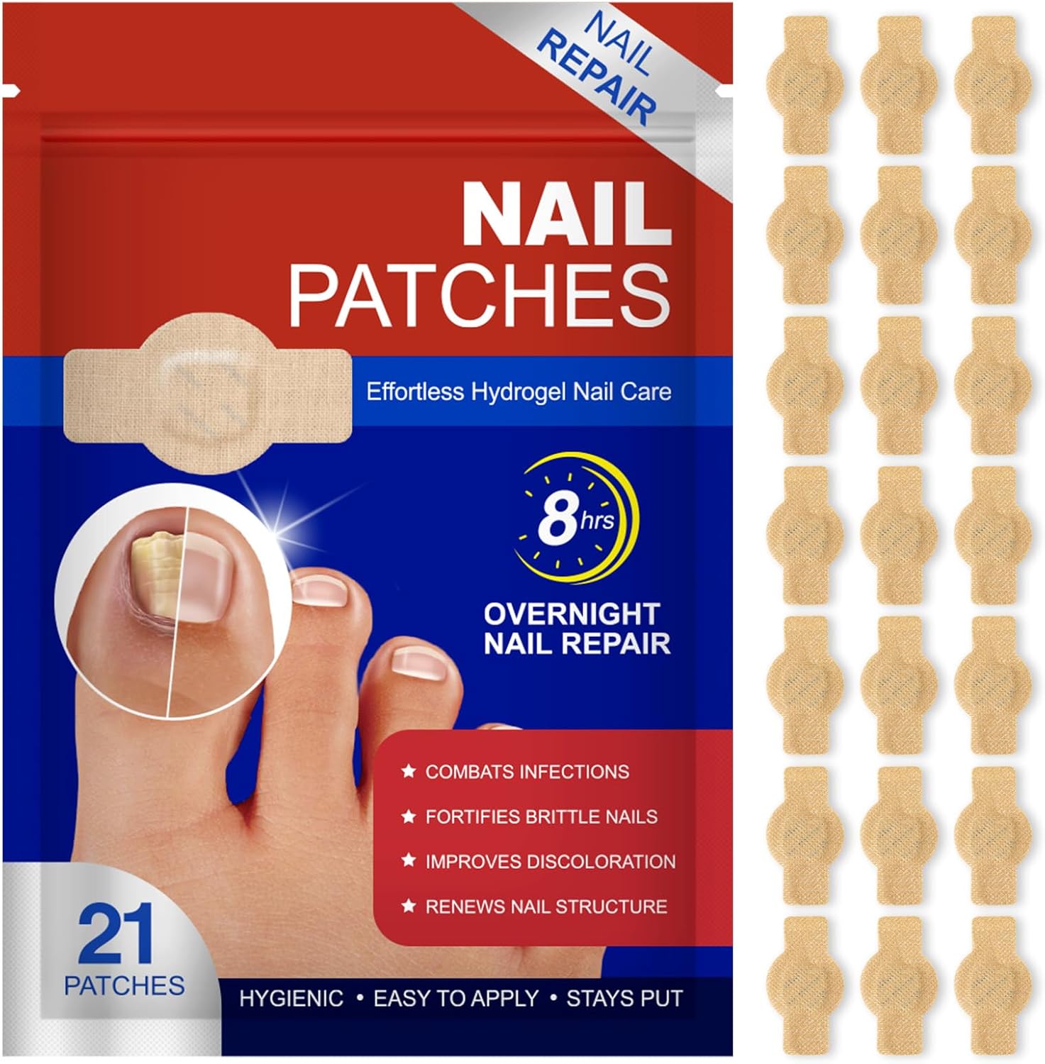KITNOBLIS Nail Patches front view packaging showing 21 count hydrogel treatment.