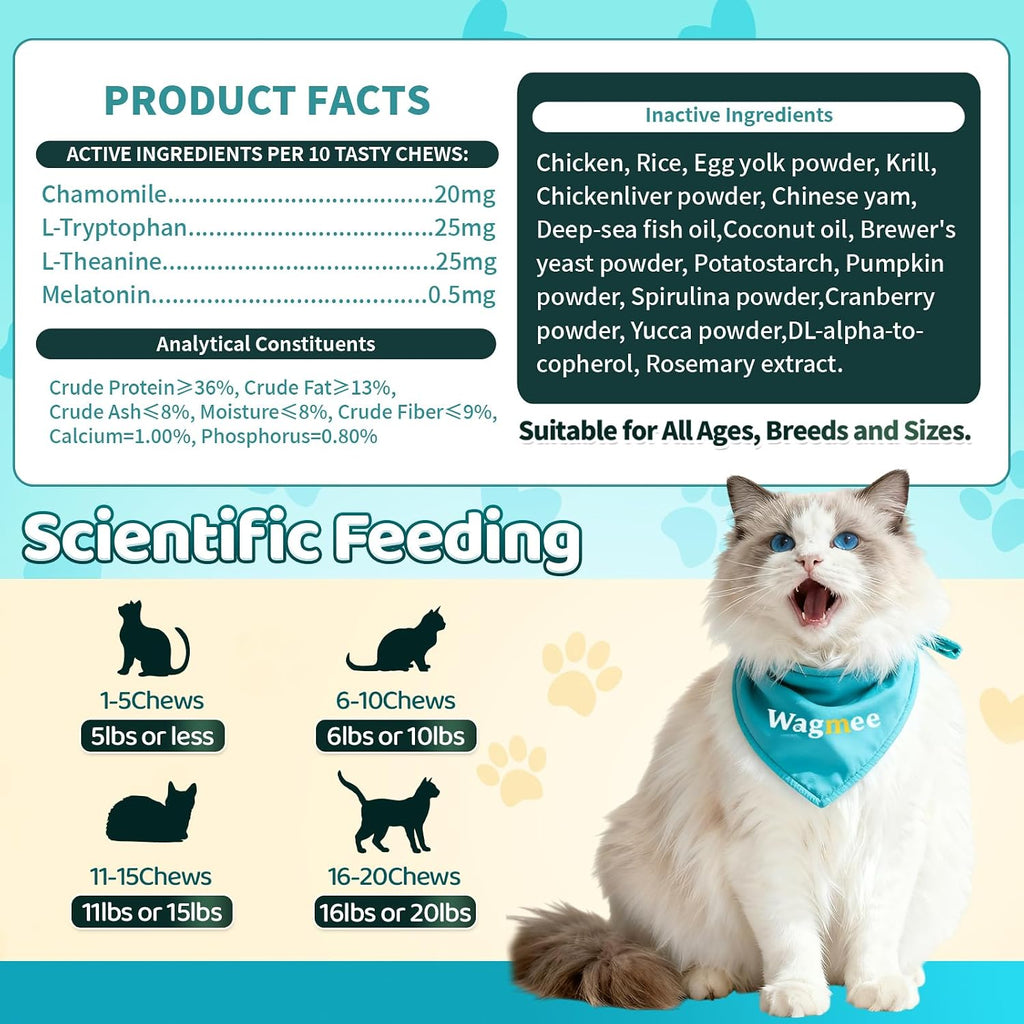 Premium USA imported Wagmee daily emotional balance cat supplements for thunderstorm nervous behaviors