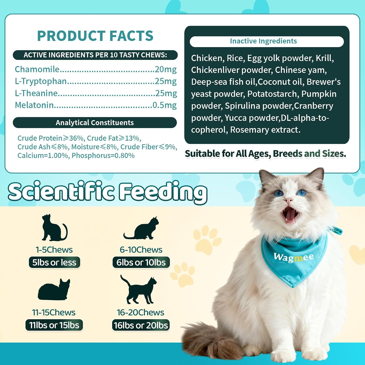 Premium USA imported Wagmee daily emotional balance cat supplements for thunderstorm nervous behaviors