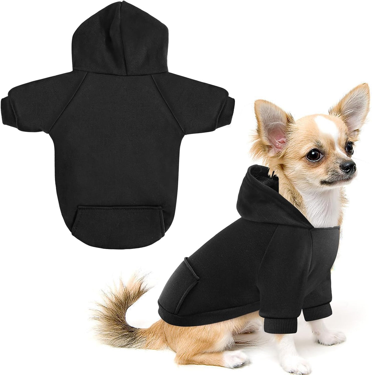 Idepet black pet dog hoodie front view for small dogs